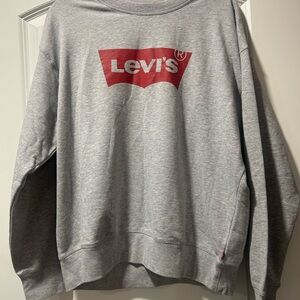 Levi's Men's Gray Crewneck Sweater with Red Logo